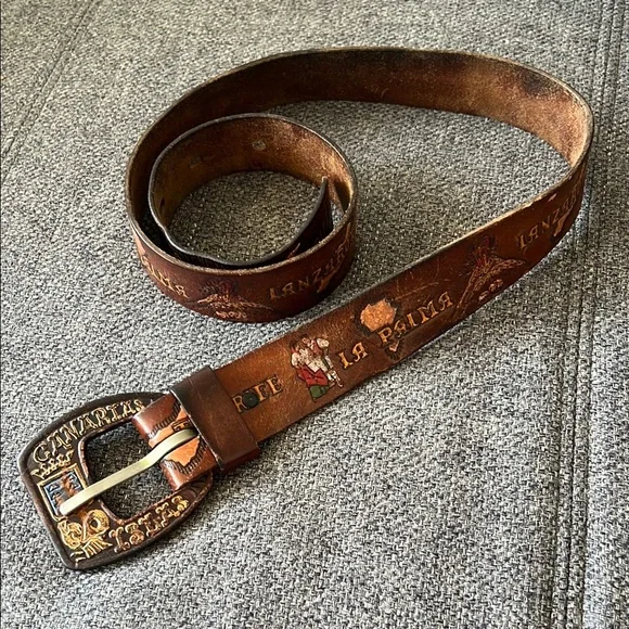 Vintage Canary Islands Leather Belt - Picture 1 of 10